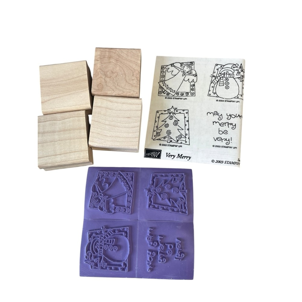 Stampin' Up! "Very Merry" Unmounted Rubber Stamp Set Christmas Holiday 2003